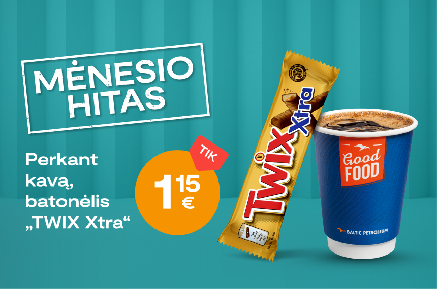 MĖNESIO HITAS - Perkant kavą, batonėlis Twix Xtra tik 1.15 Eur.